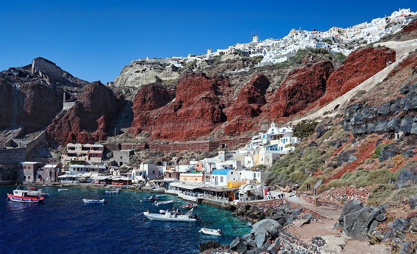 Amoudi bay located below Oia village  in Santorini, Greece